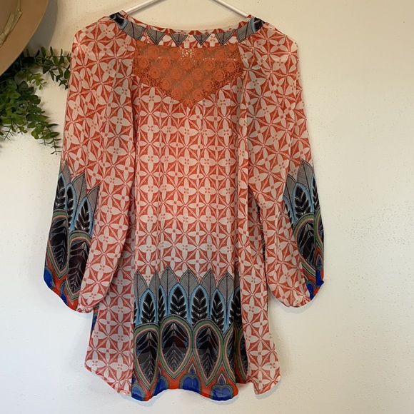 fig & flower-Anthropologie Boho Bright Multicolored Mixed Media Blouse Size Med - Picture 10 of 12